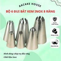 Bộ 6 cái đuôi Inox bắt kem 8 răng, đầu bơm nhân kem trang trí bánh kem, cupcake