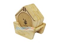 Bộ 6 Cái Lót Ly Gỗ Hình Ngôi Nhà MNV- GDT03