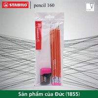 Bộ 6 cây bút chì gỗ STABILO pencil 160 (có gôm cam) + chuốt ExamGrade 4538C (hồng)