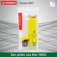 Bộ 6 cây bút chì gỗ STABILO Swano có đầu tẩy + chuốt chì PS4538 (PC4907-C6S)