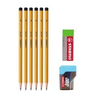 Bộ 6 cây bút chì gỗ STABILO Pencil 2B + Chuốt chì PS4538 + tẩy ER198 (PC88-C6S+)