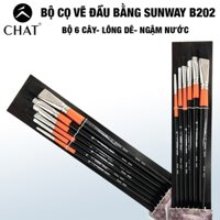 Bộ 6 cây cọ vẽ Sunway B202 lông dê chuyên vẽ màu nước, acrylic,tranh tường