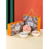 Bộ 6 chén bát hoạ tiết hình thú/hoa văn kèm đũa sang xịn cao cấp