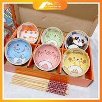 Bộ 6 chén gốm sứ hình hoạ tiết con vật dễ thương - Tặng kèm hộp có quai xách sang trọng