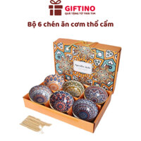 Bộ 6 chén sứ ăn cơm, họa tiết thổ cẩm, phong cách du mục kèm hộp quà sang trọng - GIFTINO