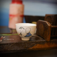 Bộ 6 chén sứ uống trà, dành cho người bán chuyên nghiệp, hoạ tiết chú tiểu.