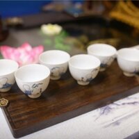 Bộ 6 chén sứ uống trà, dành cho người bán chuyên nghiệp, hoạ tiết chú tiểu.