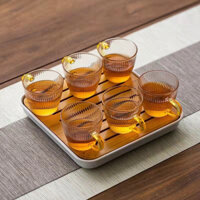 Bộ 6 chén thuỷ tinh, thuỷ tinh chịu nhiệt cao hoạ tiết sọc có quai cầm màu vàng 110ml(ct7)