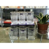 Bộ 6 cốc ly thủy tinh pha lê mạ vàng họa tiết trống đồng chịu nhiệt sang trọng tinh tế - Phong cách Bắc Âu -LanVmart