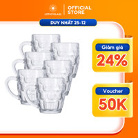 Bộ 6 cốc thủy tinh LOTUS GLASS VTC91 trong suốt có quai cao cấp, an toàn, dùng để uống bia, nước ngọt, sinh tố