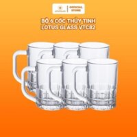 Bộ 6 cốc thủy tinh LOTUS GLASS VTC82 trong suốt có quai cao cấp, an toàn, dùng để uống bia, nước ngọt HỒNG LỘC STORE