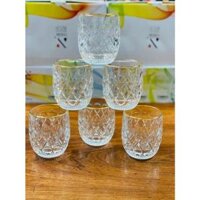 BỘ 6 CỐC THỦY TINH UỐNG NƯỚC CAO CẤP ĐÁY TRÒN HOA VĂN XO - 1 CÁI VIỀN VÀNG