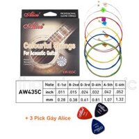 Bộ 6 Dây Đàn Guitar Aooustic Nhiều Màu Alice AW435C Size 11  Kèm 3 Pick Alice AP-100Q