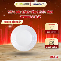 Bộ 6 đĩa (dĩa) thủy tinh nông lòng Luminarc Harena N5413*6 - 23cm, thủy tinh sạch không chứa chì, dùng trong lò vi sóng