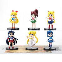 Bộ 6 đồ chơi mô hình Thủy Thủ Mặt Trăng Sailor Moon cao 7 cm tặng kèm chân đế