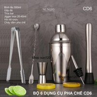 Bộ 6 dụng cụ pha chế định lượng inox cocktail trà sữa CD6 cocktail shaker 550ml dày dặn