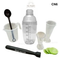 Bộ 6 dụng cụ pha chế trà sữa cocktail CN6 shaker đủ bộ bình lắc 530ml ca đong định lượng