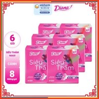 Bộ 6 gói băng lau chùi Diana siêu thấm cánh Maxi 8 miếng/gói  (Chính hãng) NgoctoanMart