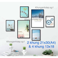 Bộ 6 khung ảnh treo tường mặt kính đẹp gồm 2 khung A4(21x30) & 4 khung 13x18.
