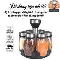Bộ 6 lọ đựng gia vị thuỷ tinh có roong cao su bảo vệ gia vị kèm đế xoay 360 độ