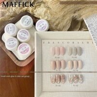 Bộ 6 lọ sơn móng tay dạng gel màu kem nude, sơn móng tay chắc và lâu trôi, kèm keo dán 6 màu 【xanh lam】