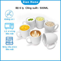 Bộ 6 ly nước sứ trắng ，có quai gốm sứ hàng dày dặn 500ml-Cốc cà phê cao cấp đơn giản, tách trà
