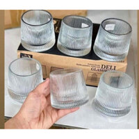Bộ 6 ly thủy tinh đế xoay, set 6 ly thủy tinh trong suốt uống nước 200ml P027- Doo