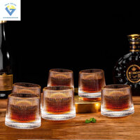 Bộ 6 ly thủy tinh DELI KB148B đáy xoay , ( 6 cốc thủy tinh sọc) 6 ly WHISKEY ( WHISKY ) cao cấp, ly uống rượu xoay