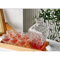 Bộ 6 ly thủy tinh kèm bình coa nắp đậy phong cách sang trọng
