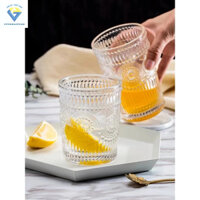 Bộ 6 Ly thủy tinh pha lê Mặt trời màu VÀNG / TRĂNG cao cấp 300ml - 350ml / 6 cốc thủy tinh VÀNG hoa văn CHÂU ÂU