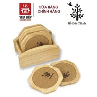 Bộ 6 Miếng Lót Ly (Cốc) Hình Vát Góc Gỗ Đức Thành Tặng Kèm Đế Đựng Miếng Lót Tiện Dụng 23201