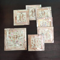 Bộ 6 miếng lót ly + Hộp sơn mài khảm trai cao cấp mầu nâu