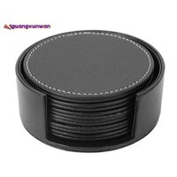 Bộ 6 miếng lót ly uống nước bằng da tròn để sử dụng màu đen