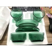 Bộ 6 món bát đĩa ly thủy tinh cao cấp xanh ngọc bích hãng Ranke Home EU