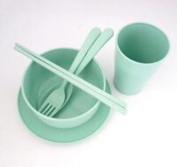 Bộ 6 món ly chén muỗng nĩa dĩa đũa lúa mạch