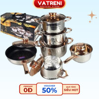 Bộ 6 Món Nồi Đức inox EB-8013 5 Đáy vung kín chống dính Chính Hãng Siêu Dày Cách Nhiệt VATRENI