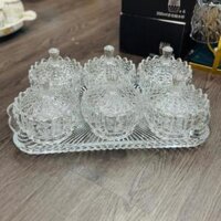 Bộ 6 Thố Thuỷ Tinh Đựng Mứt Tết Hũ Thuỷ Tinh Pha Lê Đựng Bánh Kẹo Kèm Khay Thủy Tinh