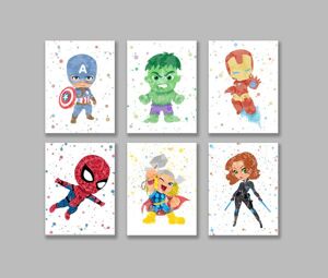 Bộ 6 tranh Avengers Watercolor