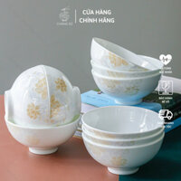 Bộ 6 và 10 chén cơm sứ xương hoa văn sang trọng cao cấp - Bộ 6 bát cơm sứ siêu nhẹ Minh Châu