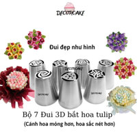 Bộ 7 đui bắt hoa tulip, bộ đui bắt kem 3D, đuôi hoa tulip, đui bắt hoa kem 3D trang trí bánh hoa tulip nhiều cỡ