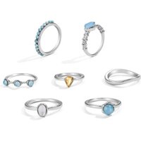 Bộ 7 nhẫn cho phụ nữ, nhẫn đeo ngón tay, nhẫn mạ vàng/bạc 14K, điều chỉnh được, nhẫn retro, quà tặng trang sức kỷ niệm cho phụ nữ, đám cưới, đính hôn, sinh nhật hoặc quà lãng mạn