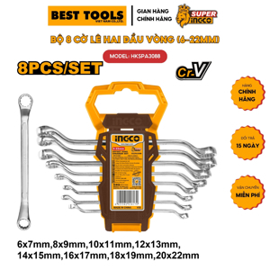 Bộ 8 cờ lê hai vòng (6-22mm) Ingco HKSPA3088