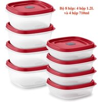 Bộ 8 hộp đựng thực phẩm nhựa nguyên sinh nắp có van RUBBERMAID USA- 4 SIZE 1.2L + 4 SIZE 710ML