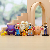 Bộ 8 Mô Hình Nhân Vật Pokemon, Pikachu, Gengar, Hitokage Và Các Huấn Luyện Viên Cao 8cm, Mô Hình Decor Trang Trí, Quà Tặ