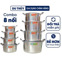 Bộ 8 nồi nhôm Bình Minh kích cỡ từ 16 đến 30cm nồi làm thủ công tỉ mỉ, bền nhẹ, dẫn nhiệt tốt của gia dụng Du Thủy