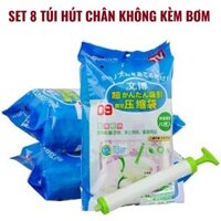 Bộ 8 túi hút chân không chất liệu nhựa PE ép dẻo mềm và dai độ bền 03-05 năm + Tặng kèm bơm tay