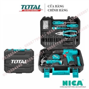 Bộ 81 chi tiết gồm máy khoan dùng pin 12v Total THKTHP10812