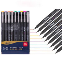 Bộ 9 bút line đi nét nhiều màu Deli ngòi bọc kim loại 0.5mm viết caligraphy thư pháp trang trí sổ tay học sinh