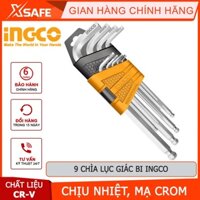 Bộ 9 chìa lục giác đầu tròn INGCO HHK12092 Bộ lục giác bi chất liệu CR-V, size 1.5-10mm, chịu nhiệt, được mạ thép chrome