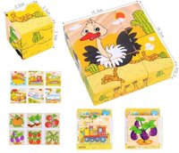 Bộ 9 Khối Gỗ Vuông Lắp Ghép 6 Mặt Hình Thông Minh Cho Bé